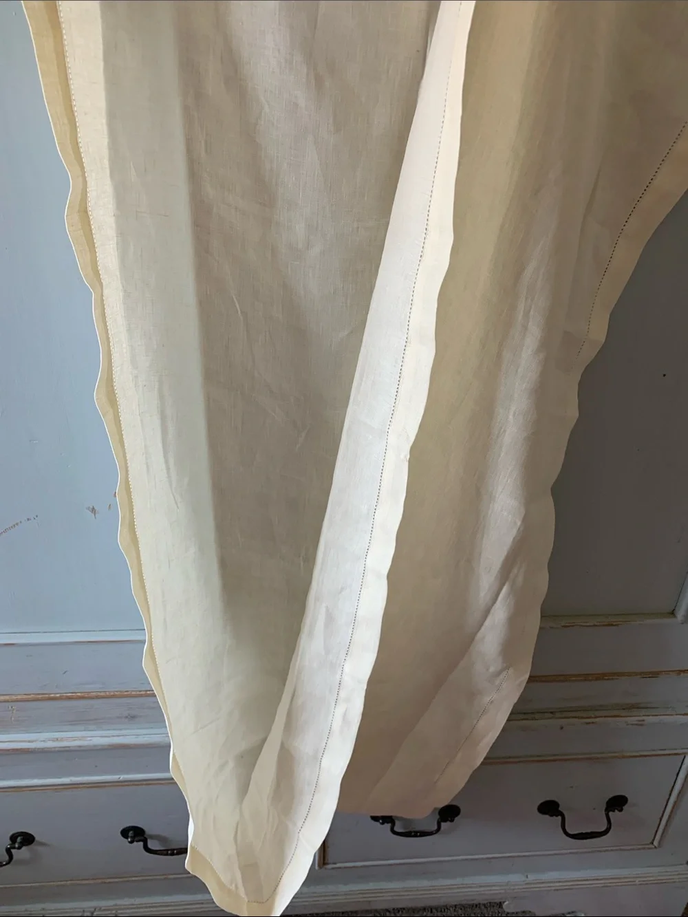 Pottery Barn 100% Linen Cream Table Runner 108”x16 Never Used